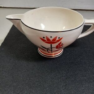 Vintage Harker Hotoven Pottery Creamer Red & Black Flower Cottagecore Kitsch